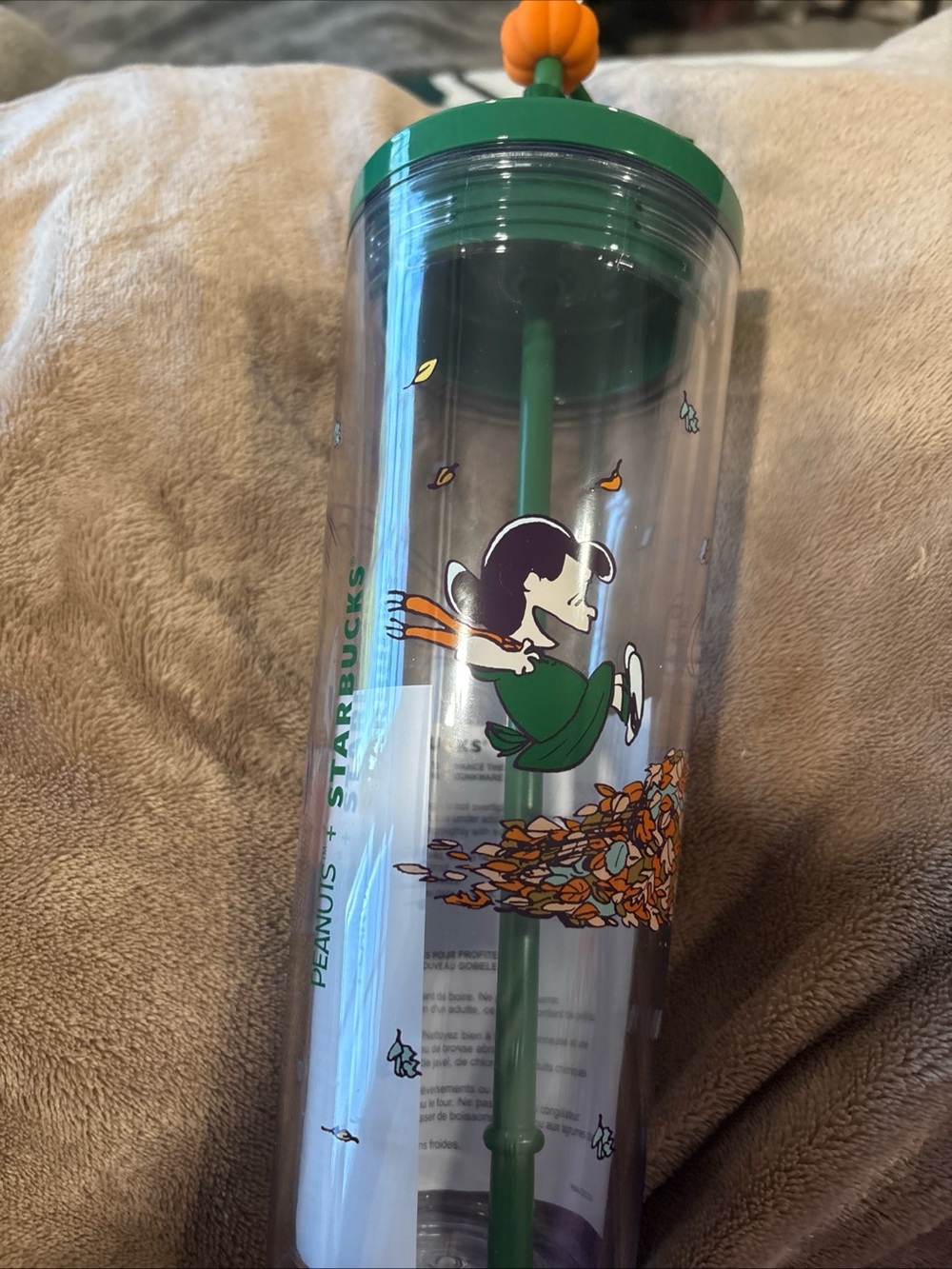 Starbucks Peanuts Green Fall Tumbler - Reusable Cup with Straw BNWT